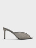 CHARLES & KEITH Women Glittered Mesh Peep-Toe Heeled Mules -Grey