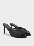 CHARLES & KEITH Women Glittered Mesh Peep-Toe Heeled Mules -Black Textured