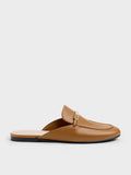 CHARLES & KEITH Women Metallic-Bar Loafer Mules_Cognac
