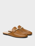 CHARLES & KEITH Women Metallic-Bar Loafer Mules_Cognac