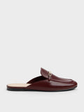 CHARLES & KEITH Women Metallic-Bar Loafer Mules_Burgundy