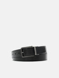 PEDRO Leather Reversible Pin Belt- Black Textured