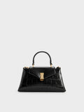 CHARLES & KEITH Women Micro Lilibet Croc-Effect Top Handle Bag_Black