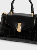 CHARLES & KEITH Women Micro Lilibet Croc-Effect Top Handle Bag_Black