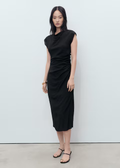 Timeless Elegance : Sleek Black Midi Dress Outfit