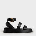 Square Toe Ankle-Strap Sandals Black