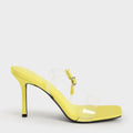 Clear Strap Stiletto Heel Satin Mules Lime
