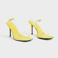 Clear Strap Stiletto Heel Satin Mules Lime