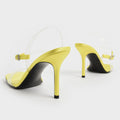 Clear Strap Stiletto Heel Satin Mules Lime