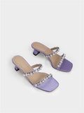 Gem-Encrusted Sculptural Heel Mules Purple