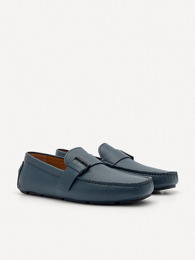 PEDRO Men Leather Strap Moccasins B - Navy