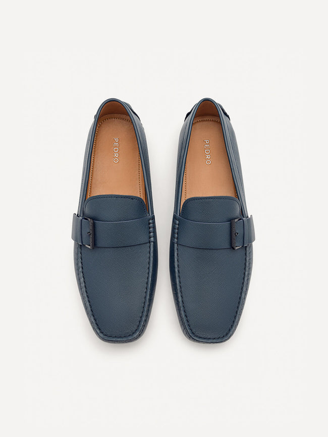 PEDRO Men Leather Strap Moccasins B - Navy