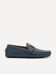 PEDRO Men Leather Strap Moccasins B - Navy