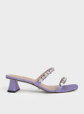 Gem-Encrusted Sculptural Heel Mules Purple