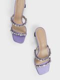 Gem-Encrusted Sculptural Heel Mules Purple