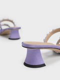 Gem-Encrusted Sculptural Heel Mules Purple