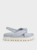 CHARLES & KEITH Women Nylon Knotted Flatform Sandals Light Blue