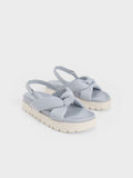 CHARLES & KEITH Women Nylon Knotted Flatform Sandals Light Blue