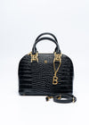 BONIA WOMEN CROCO EMBOSSED TRIM LEATHER HANDBAG 081877-001-08