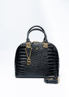 BONIA WOMEN CROCO EMBOSSED TRIM LEATHER HANDBAG 081877-002-08