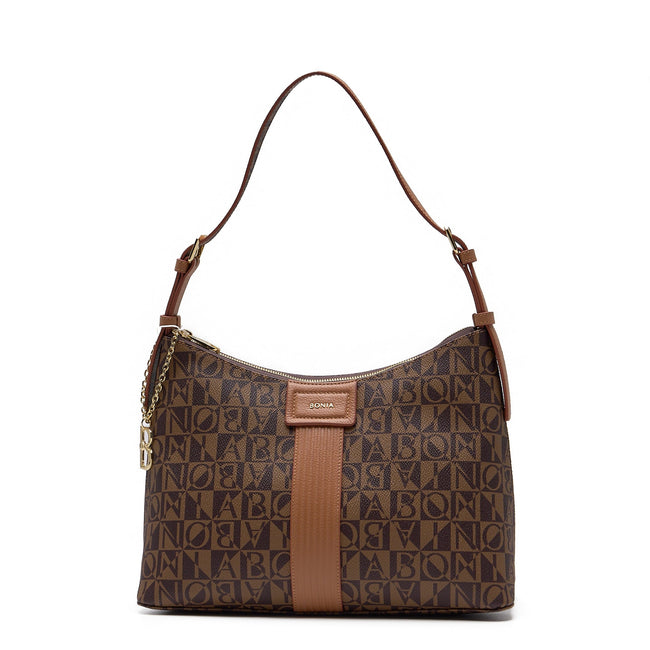 BONIA Vinyl Trimmed Leather Shoulder Bag 081939-006-5-5
