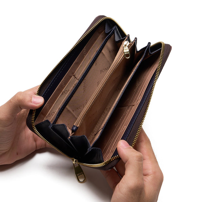BONIA Two Material Types Long Zipper Wallet 081951-504
