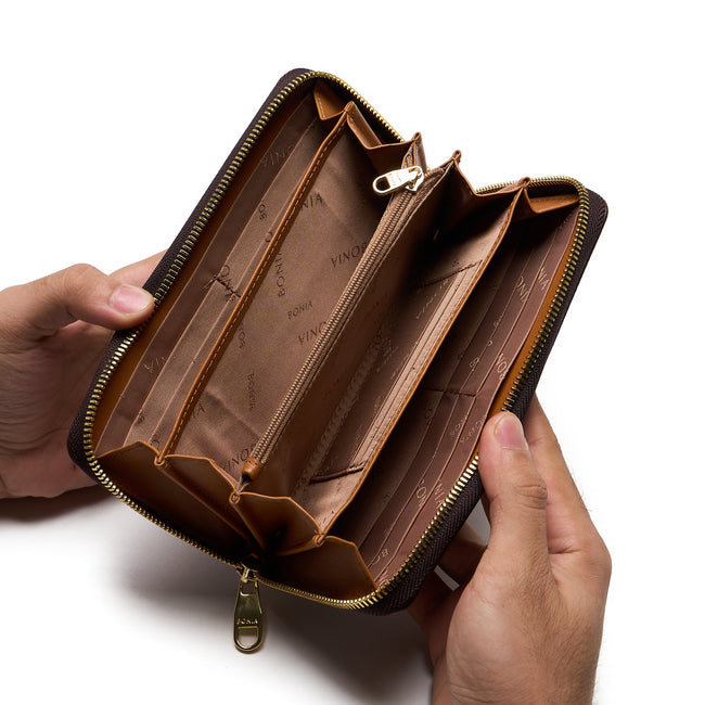 BONIA Two Material Types Long Zipper Wallet 081951-504