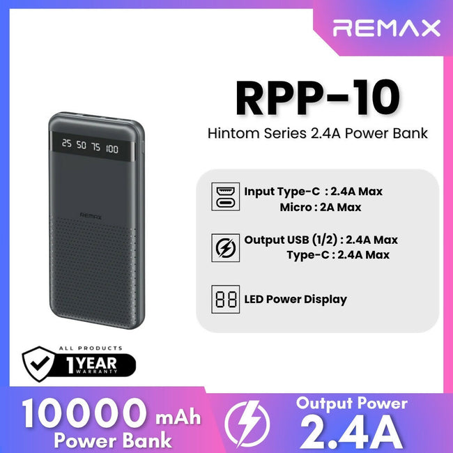 REMAX - RPP-10 Hintom Series 10000mAh Fast Charging Power Bank (2.4A)