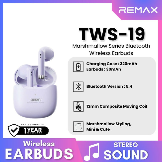 REMAX TWS-19 Marshmallow Series Wireless Bluetooth Earbuds