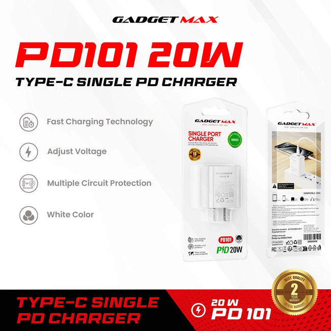 GADGET MAX - PD101 20W PD Type- C Charger - Grey