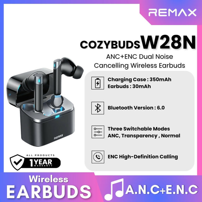 REMAX - Cozybuds W28N ANC+ENC Bluetooth Wireless Earbuds