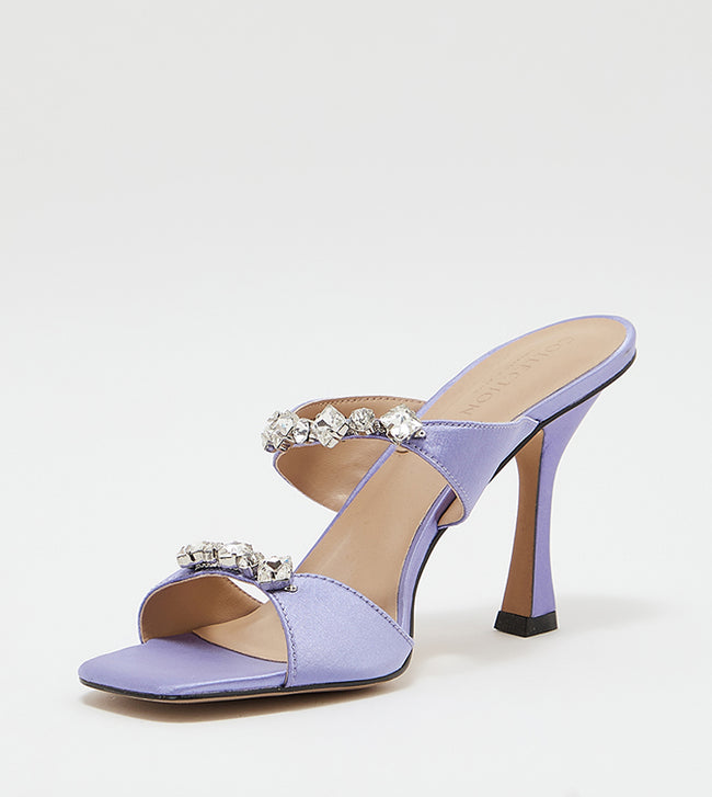 Metallic Gem-Encrusted Heeled Sandals Purple