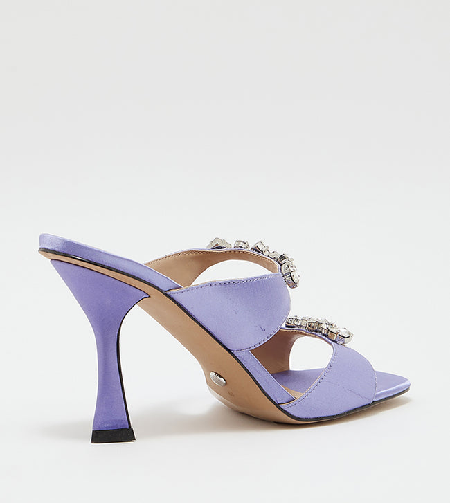 Metallic Gem-Encrusted Heeled Sandals Purple