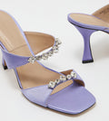 Metallic Gem-Encrusted Heeled Sandals Purple