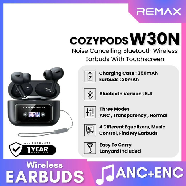 REMAX - COZYPODS W30N ANC+ENC Bluetooth Wireless Earbuds