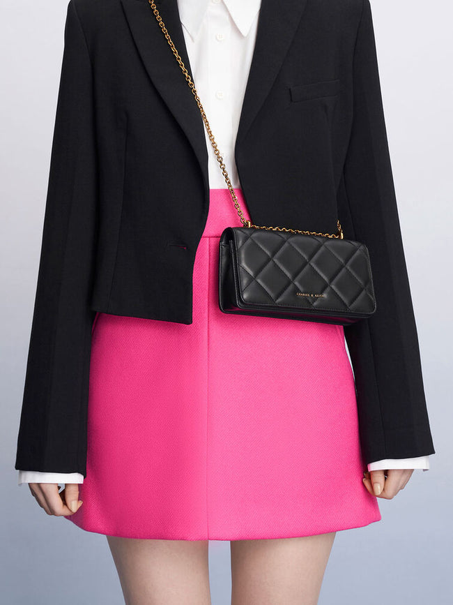 Paffuto Chain Handle Quilted Long Wallet _Black