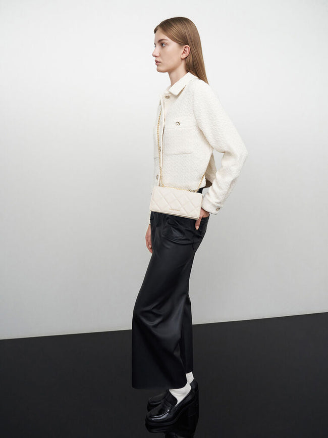 Paffuto Chain Handle Quilted Long Wallet _Cream