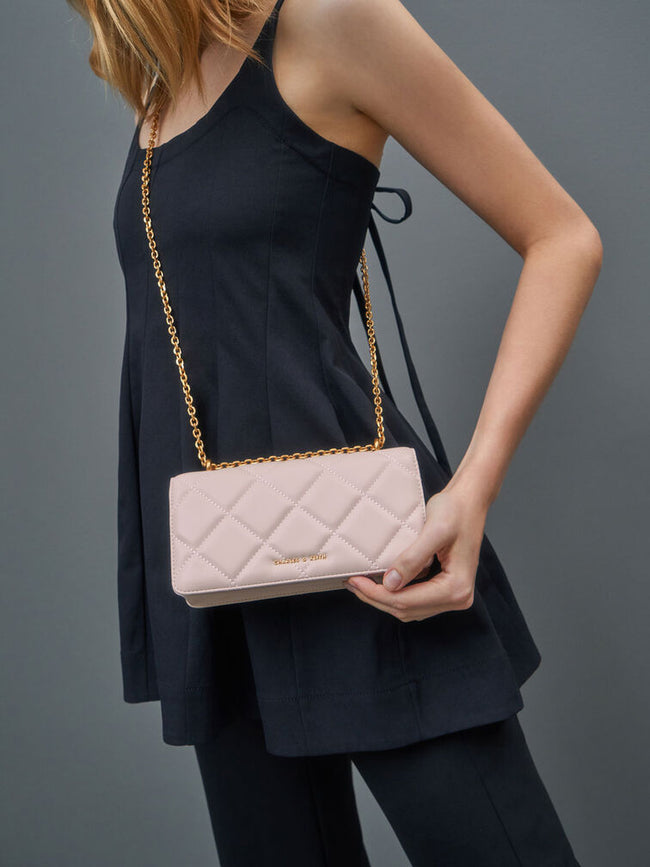 Paffuto Chain Handle Quilted Long Wallet _Light Pink