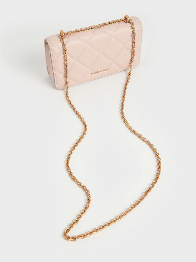 Paffuto Chain Handle Quilted Long Wallet _Light Pink