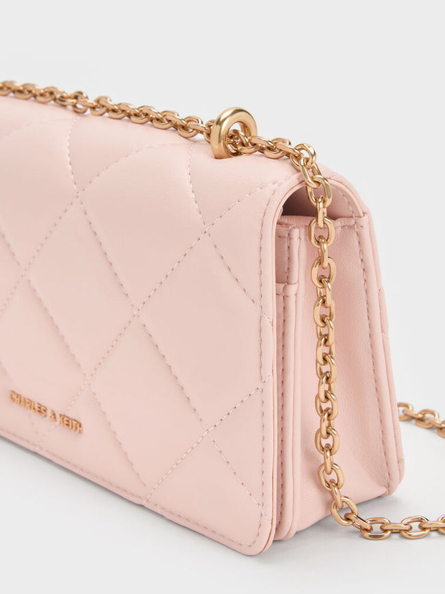 CHARLES & KEITH Women Paffuto Chain Handle Quilted Long Wallet _Soft Pink