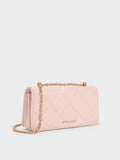 CHARLES & KEITH Women Paffuto Chain Handle Quilted Long Wallet _Soft Pink