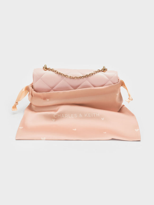CHARLES & KEITH Women Paffuto Chain Handle Quilted Long Wallet _Soft Pink