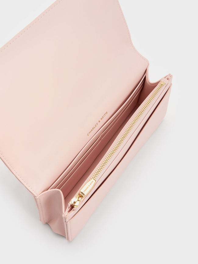 CHARLES & KEITH Women Paffuto Chain Handle Quilted Long Wallet _Soft Pink