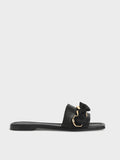 CHARLES & KEITH Satin Scarf Leather Slide Sandals Black