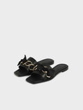 CHARLES & KEITH Satin Scarf Leather Slide Sandals Black