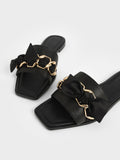 CHARLES & KEITH Satin Scarf Leather Slide Sandals Black