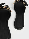 CHARLES & KEITH Satin Scarf Leather Slide Sandals Black