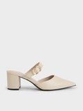 CHARLES & KEITH 
Metallic Accent Pointed-Toe Block-Heel Mules Chalk