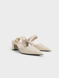 CHARLES & KEITH 
Metallic Accent Pointed-Toe Block-Heel Mules Chalk