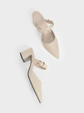 CHARLES & KEITH 
Metallic Accent Pointed-Toe Block-Heel Mules Chalk